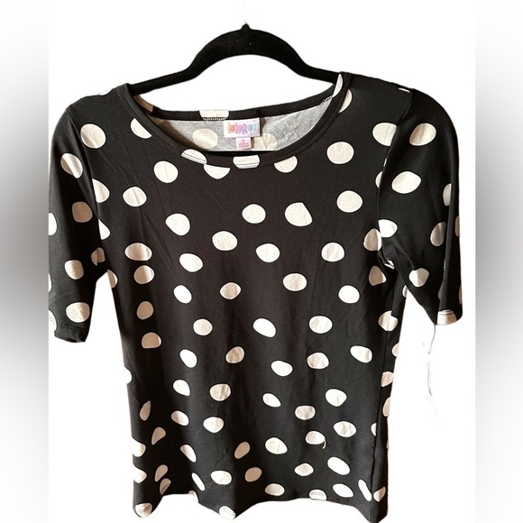 Lularoe small black Gigi top with cream irregular polka dots. NWT.Fitted style. - Picture 1 of 11